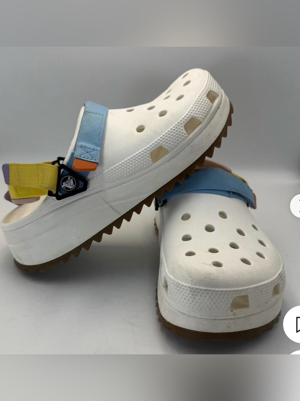 White Platform Clog Sandals with Blue & Yellow Straps